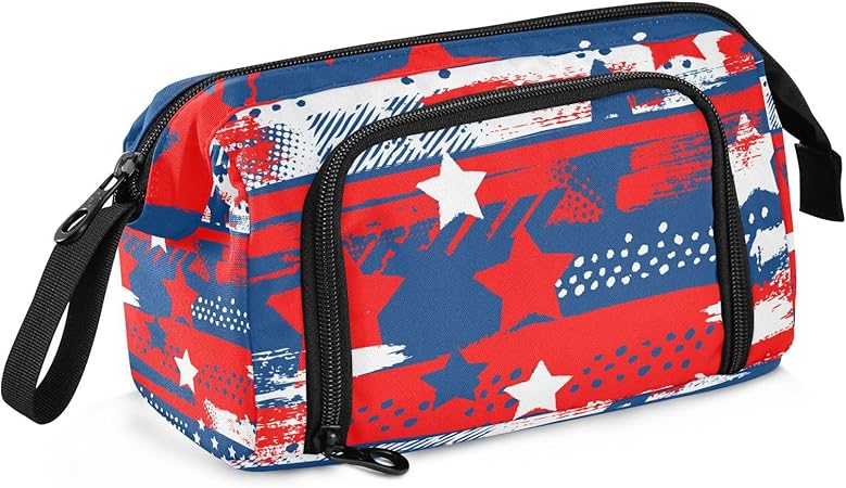 4th of July Pencil Case Patriotic Stars Stripes Watercolor Pen Pouch Holder Art Kits Storage Bag Cosmetic Organizer Carrying Case for Office Supplies Large Stationary Bag with Handle