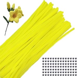 AHUIFT 100PCS Pipe Cleaner Craft Thicker Chenille Stems with Wiggle Googly Eyes Self Adhesive DIY Art Supplies Bulk Decorations for Kids and Toddlers